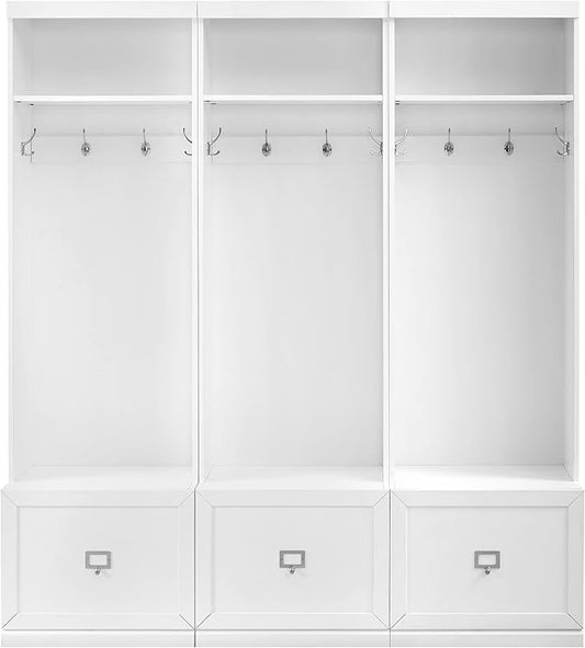 Crosley Furniture Harper 3-Piece Hall Tree Entryway Set with Storage Bench and Coat Rack Hooks for Hanging, White