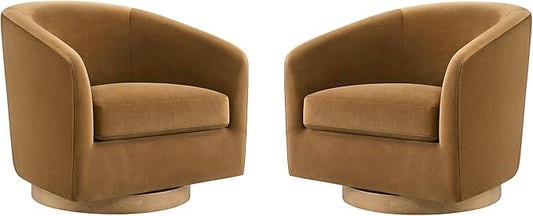 CHITA Swivel Accent Chair Set of 2, FSC Certified Upholstered Velvet Barrel Chair for Living Room, Fully Assembled, Sand