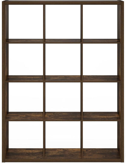 Furinno Cubicle Book Shelf, 12-Cube Thick Frame Bookshelf, Reversible Bookcase with Open Back, 14.6 x 43.8 x 58, for Living Room, Bedroom, Home Office, Amber Pine