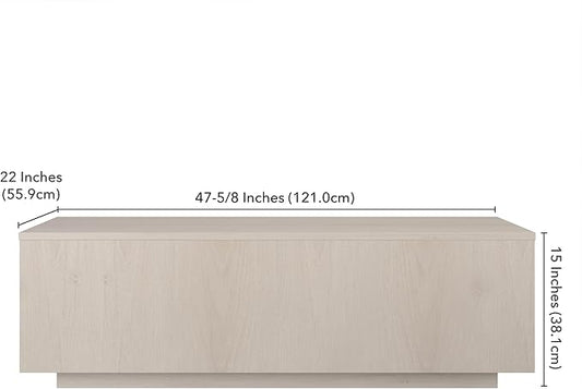 Henn&Hart 48" Rectangular Low-Profile Wood Coffee Table for Living Room, Family Room, or Office, Alder White