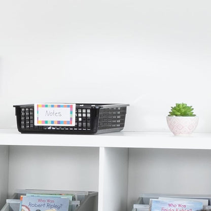 Really Good Stuff Small Plastic Paper Baskets, 14" x 10" x 3.25", 12 Pack, Black, Plastic Mesh Baskets for Classroom, Home, and Office, Fits A4 Paper, Documents, Files, Magazines