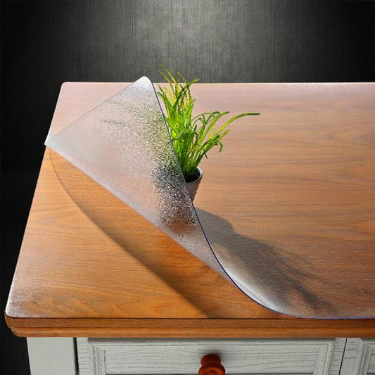 NECAUX Custom 32 x 56 Inch Frosted Table Cover Protector, 1.5mm Thick Plastic Waterproof Heavy Duty Desk Pad Mat Non-Slip Tablecloth Protector for 5ft Coffee Table, Sofa Table, Media Stand, Countertop