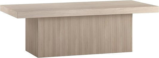 Henn&Hart 48" Fluted Low-Profile Coffee Table with Solid Base for Living Room, Family Room, or Office, Alder White