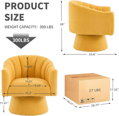 Swivel Accent Chair Set of 2, Upholstered Teddy 360° Swivel Barrel Chair for Living Room Overstuffed Bouncle Reading Chair Round Armchair for Bedroom,Vanity,Office-Mustard