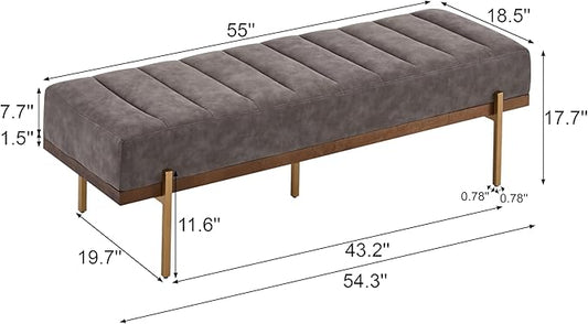 Christopher Knight Home Neapo Bench Ottoman, Rectangular Ottoman, Spacious Seating Chair, Upholstered Footstool, Tufted Bench with Gold Legs for Bedroom Living Room Entryway Hallway, Grey+Gold