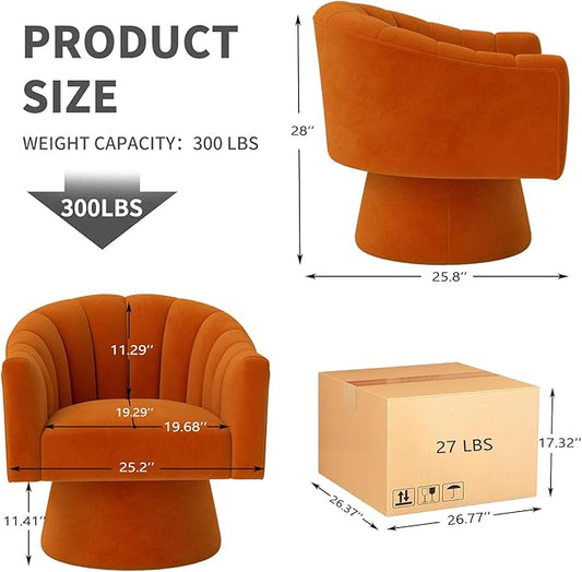 Swivel Accent Chair Set of 2, Upholstered Velvet 360° Swivel Barrel Chair for Living Room Overstuffed Bouncle Reading Chair Round Armchair for Bedroom,Vanity,Office (Orange)