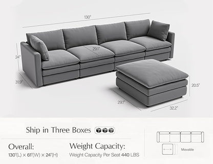Sectional Couches for Living Room L Shaped Cloud Couch with Ottoman Deep Plush 5 Seats Sofa Modern Sofa for Apartment
