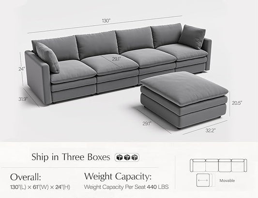 Sectional Couches for Living Room L Shaped Cloud Couch with Ottoman Deep Plush 5 Seats Sofa Modern Sofa for Apartment