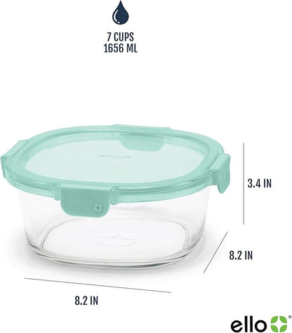 Ello Color Lock 7 Cup 4PC, 2 Pack Glass Meal Prep Sets Leak-Proof Glass Food Storage Containers with Airtight BPA-Free Plastic Lids, Dishwasher, Microwave, and Freezer Safe, Purple Rain