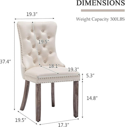 Velvet Dining Chairs Set of 4, Upholstered Dining Room Chairs with Nailhead Ring Pull Trim, Button Tufted Wing Back Chairs for Dining with Solid Wood Legs for Kitchen Dining Room(Beige)