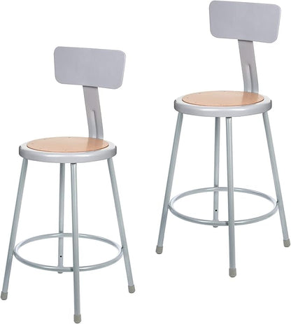 OEF Furnishings (2 Pack Steel Stool with Backrest, Grey, 24"