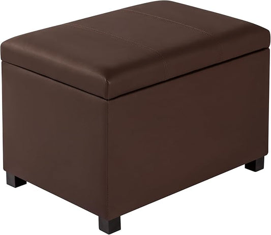Asense 24'' Small Square Ottoman with Lift Off Lid, Storage Cube Leather Ottoman for Foot Rest, Footstool for Dorm, Living Room, Bedroom,Espresso Brown