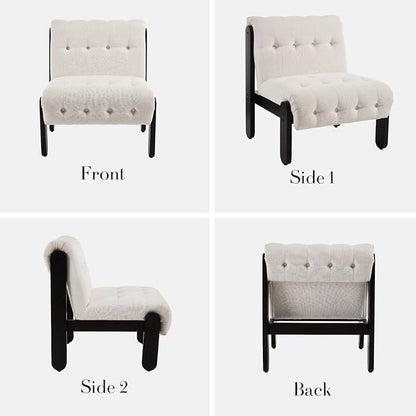HEAH-YO Accent Chair Set of 1,Modern Vintage Living Room Chair for Bedroom with Button Tufted Back and Wood Legs,Upholstered Comfy Reading Chair for Makeup Vanity Cafe,Linen Beige