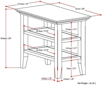 SIMPLIHOME Acadian 14-inch Wide Solid Wood Narrow End Table in Distressed Grey, Transitional-Style Side Table for Living Room, Bedroom, or Family Room with 2 Open Shelves