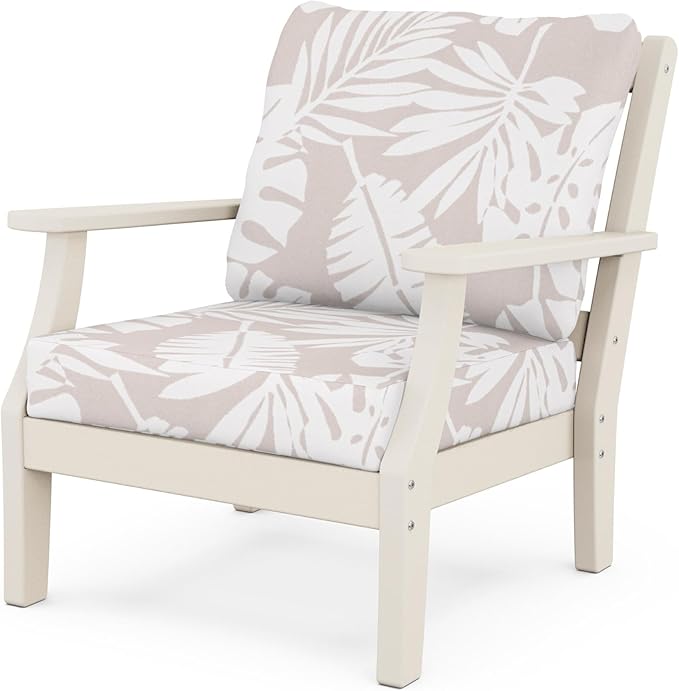 Martha Stewart by POLYWOOD® Chinoiserie Deep Seating Chair in Sand/Leaf Dune Burlap