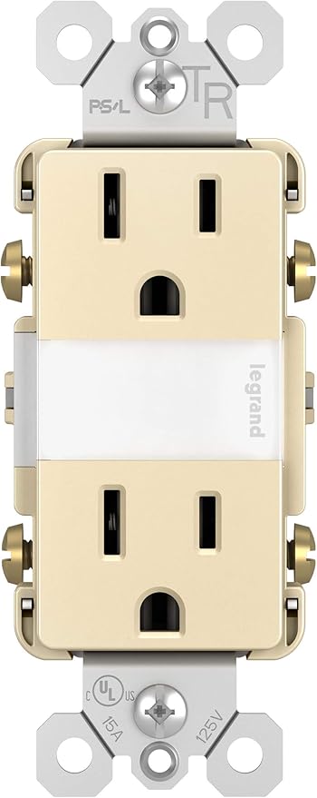Legrand radiant NTL885TRLACC6 15 Amp Adjustable LED Night Light Outlet, Tamper Resistant Decorator Receptacle, Optional Louver, Light Almond (1 Count)