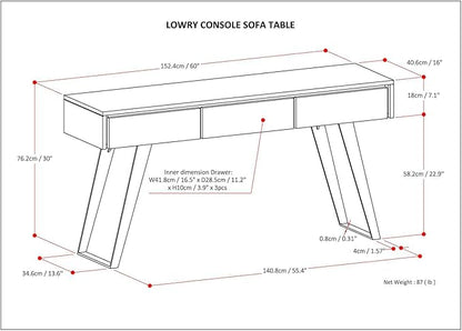 SIMPLIHOME Lowry SOLID ACACIA WOOD and Metal 60 Inch Wide Modern Industrial Console Sofa Table in Distressed Grey, For the Living Room Entryway and Bedroom