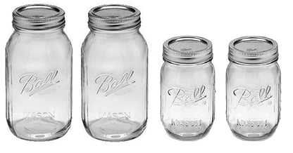 Ball Mason Regular Mouth Jars with Lids and Bands, Set of 4, Two 32oz + Two 16oz Jars (Bundle Pack)