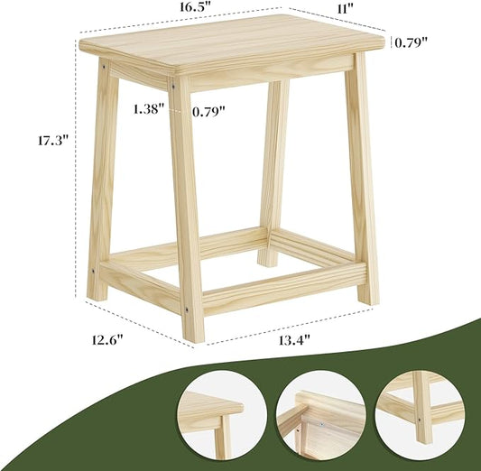 Wood end Table, Small Bench Seat, Wood Bathroom Vanity Bench, Plant Stand, Shoe Changing Handmade Stool for Kids or Adults (Natural-Large)