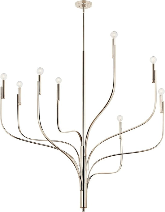 KICHLER Livadia 8-Light Chandelier, Soft Modern-Light in Polished Nickel, for Foyer, Great Room, or Vaulted Dining or Bedroom (47.75" x 47.75"), 52675PN