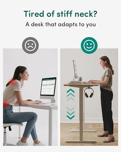 CubiCubi Electric Standing Desk 55 x 24 Inches, Height Adjustable Sit to Stand Desk, Home Office Computer Desk with Splice Board, Maple