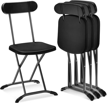 GYMAX Folding Chair, 400lbs Plastic Chairs Set with Steel Frame & Ergonomic Curved Back, Indoor & Outdoor Commercial Event Seat for Meeting, Wedding, Stackable Lightweight Folding Chairs (6, Black)