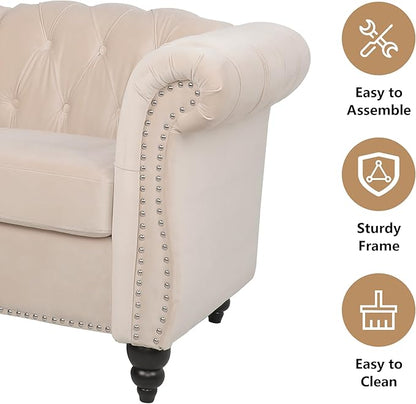 Living Room Velvet Sofa and Loveseat set, Mid Century Modern Upholstered Couch with Cushions, 2-Piece Home Sofa Furniture Sets, Comfy Tufted Chesterfield Couches for Living Room, Bedroom, Office