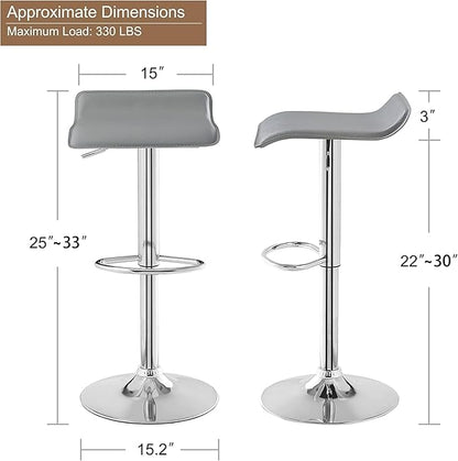VECELO Bar Stools Set of 4, Armless Adjustable Swivel Barstools, Modern Backless Counter Height Stools for Kitchen, Island, Bar, Light Grey