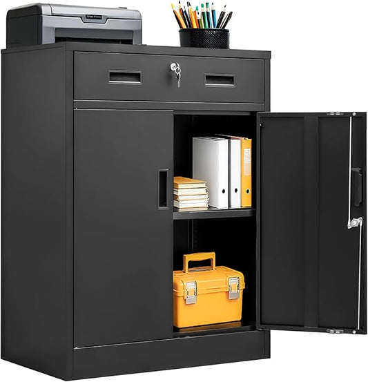 Metal Storage Cabinet, 36 Inch Tall Metal Storage Cabinet with Doors and Shelves, Pantry Cabinets with Drawer for Kitchen Storage, Garage Cabinet for Living, Dining Room, Assemble Required.