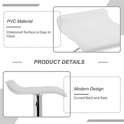 VECELO Bar Stools Set of 2, Swivel Bar Chairs, Adjustable Counter Bar Stools, Modern Armless PVC Stools for Kitchen/Island/Bar/Dining Room/Party, Pearl White