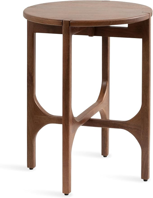Kate and Laurel Kroscove Modern Geometric Mango Wood Round Side Table, 18 x 18 x 24, Walnut Brown, Transitional Wood End Table for Use as Bedroom Nightstand or Living Room Decor Piece