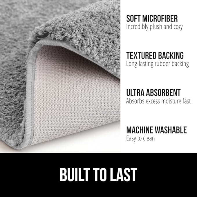 GORILLA GRIP Bathroom Rugs, 36x24, Ultra Soft Absorbent Mat, Thick Plush Bath Rug, Machine Washable, Microfiber Quick Dry, Mats for Shower, Bathtub and Floor, Home Decor Accessories, Gray