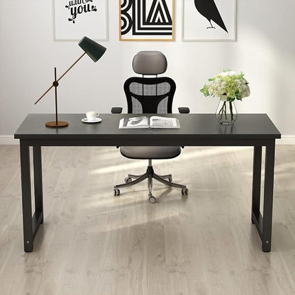 Tribesigns Modern Computer Desk, 63 inch Large Office Desk Computer Table Study Writing Desk Workstation for Home Office, Black Metal Frame