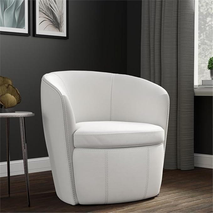 Pemberly Row Traditional All Italian Leather Swivel Club Chair in White