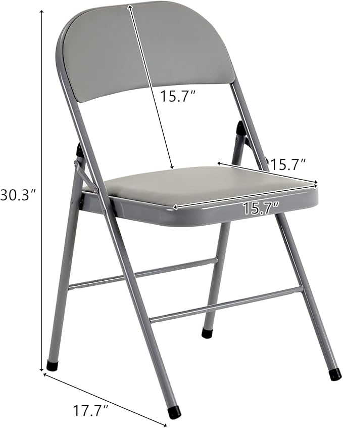 8 Pack Grey Folding Chairs with Padded Seats, Portable Stackable Foldable Chairs for Indoor and Outdoor, Commercial Seat with Metal Frame for Events Office Wedding Party, 330lbs Capacity