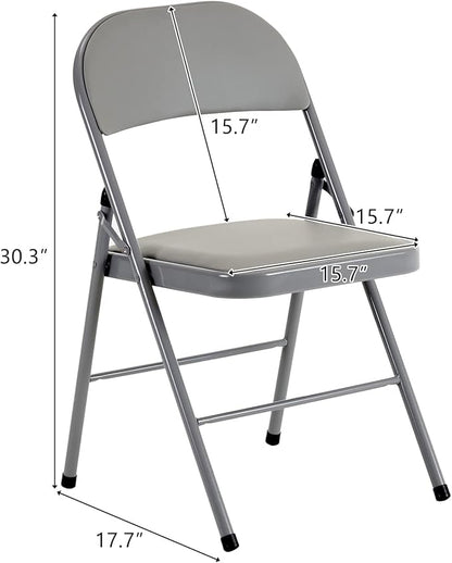 6 Pack Grey Folding Chairs with Padded Seats, Portable Stackable Foldable Chairs for Indoor and Outdoor, Commercial Seat with Metal Frame for Events Office Wedding, 330lbs Capacity