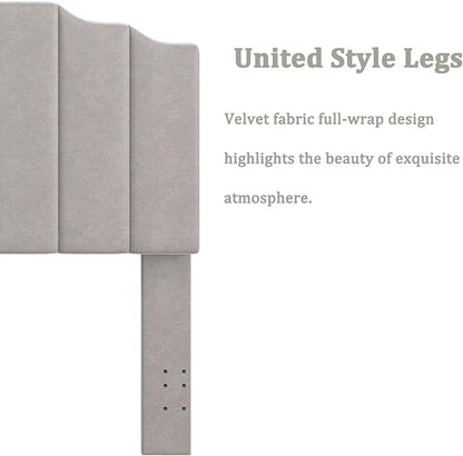 Queen Size Headboard Only, Velvet Wall Mounted Headboard Queen Size for Adjustable Bed, Modern Vertical Channel Design with Curved Tufted Upholstered Head Board and Luxury Soft Padded, Gray