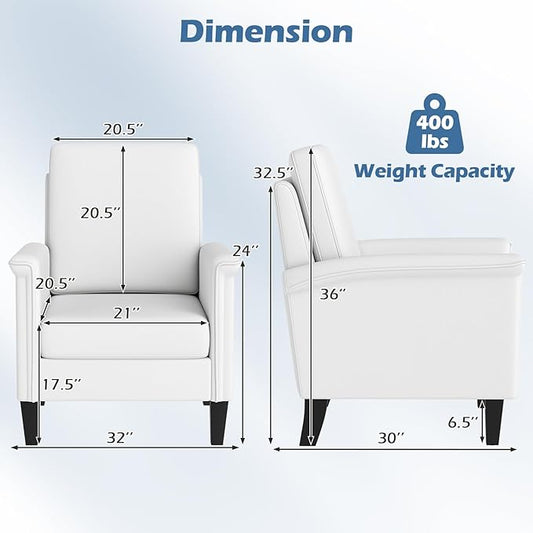 GOFLAME Modern Accent Chairs Set of 2, Comfy Upholstered Armchairs with Rubber Wood Legs and Thick Padded Cushion, High Back Single Sofa Chairs, Reading Side Chairs for Living Room, Bedroom, White