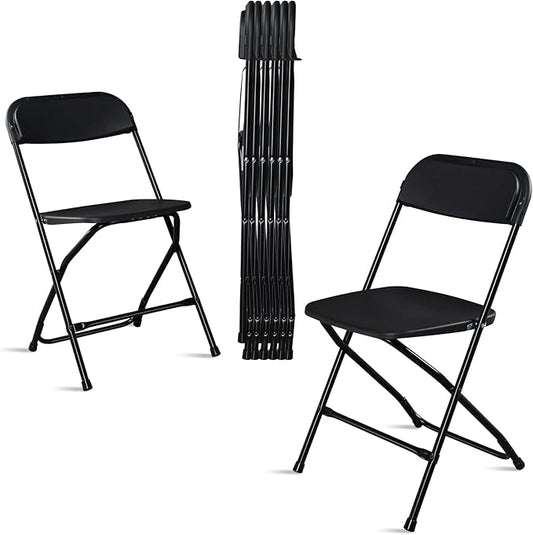 6 Pack Black Plastic Folding Chairs, Portable Party Chairs, Stackable Commercial Seats with Steel Frame for Home Office Wedding Party Indoor Outdoor Events Chairs, 350lbs Capacity