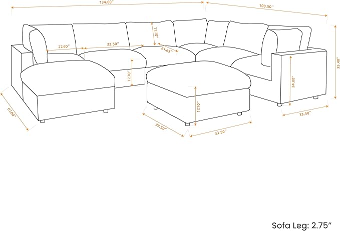Modular Sectional Sofa with Ottoman,134inch U Shaped Convertible Cloud Couch,8 Seater Convertible V Shaped Living Room Sets,Cover Washable and Replaceable Couches for Living Room,Beige