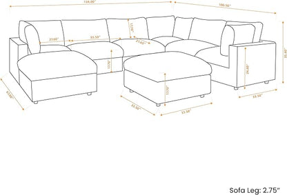 Modular Sectional Sofa with Ottoman,134inch U Shaped Convertible Cloud Couch,8 Seater Convertible V Shaped Living Room Sets,Cover Washable and Replaceable Couches for Living Room,Khkai