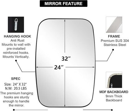 ANDY STAR Brushed Nickel Mirror, 24x32’’ Oval Mirror for Bathroom, Brushed Nickel Oblong Bathroom Mirror for Over Sink, Modern Anti Rust Silver Vanity Mirror