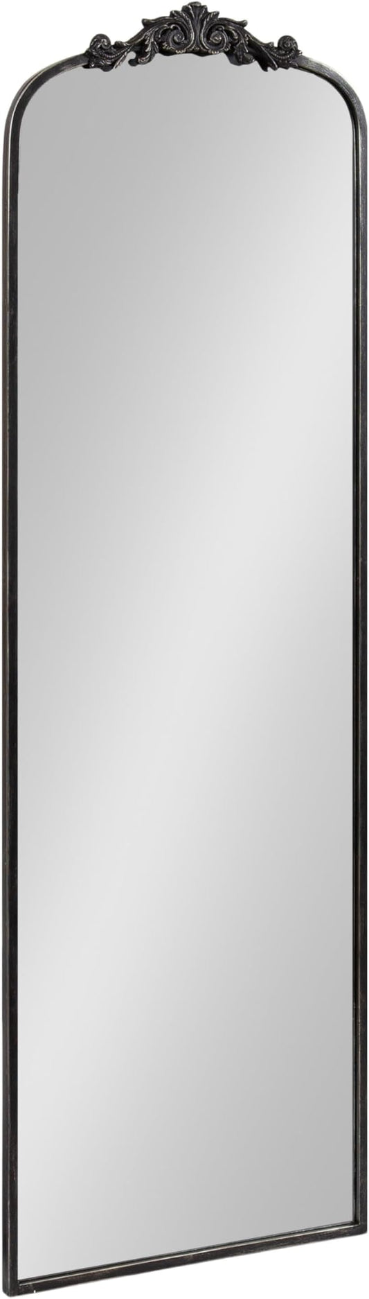 Kate and Laurel Arendahl Vintage Arched Tall Panel Mirror, 18 x 58, Antique Black, Traditional Baroque Full Length Mirror with Ornate Garland Inspired Crown for Bedroom