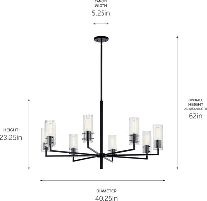 KICHLER Velestino 40.25" 8 Light Chandelier in Black, for Foyer, Dining Room, Living Room, Bedroom, (23.25" x 40.25") 52680BK