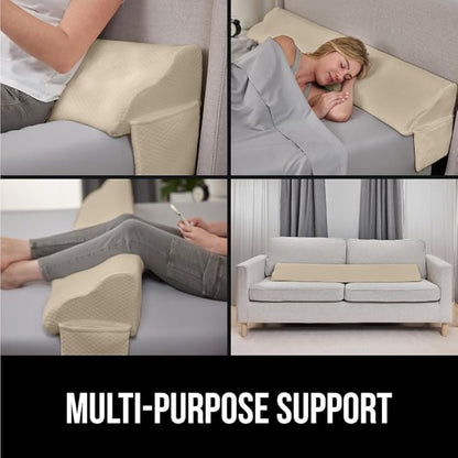 GORILLA GRIP Patent Pending Bed Wedge Pillow Headboard Gap Filler, US Designed, Comfortable Supportive High Density Foam Pillows, Stay in Place Gripping Dots, Wedges Between Mattress, Twin/XL Cream