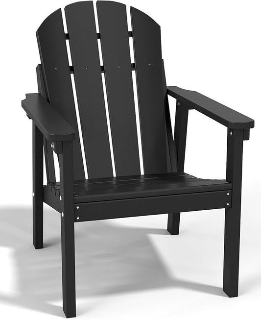 Adirondack Chair, All Weather HDPE Fire Pit Chairs, Oversized Plastic Adirondack Chair for Outdoor, Balcony, Deck, Backyard, Patio, Garden, Poolside, Lawn Black