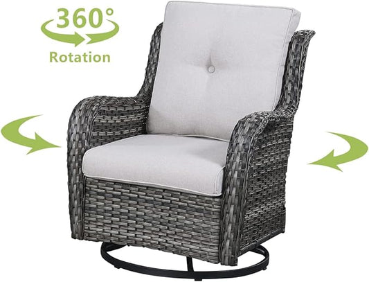 HUMMUH 4 Piece Outdoor Patio Furniture Set Wicker Conversation Bistro Set Swivel Rocker Chairs with 2pcs Ottomans for Backyard, Porch, Balcony