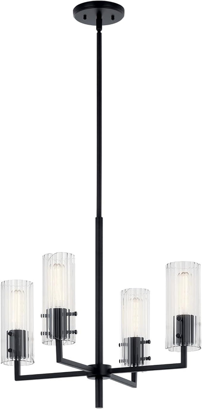 KICHLER Velestino 20.5" 4 Light Chandelier in Black, for Small Foyer, Dining Room, Living Room, Bedroom, (19.25" x 20.5") 52678BK