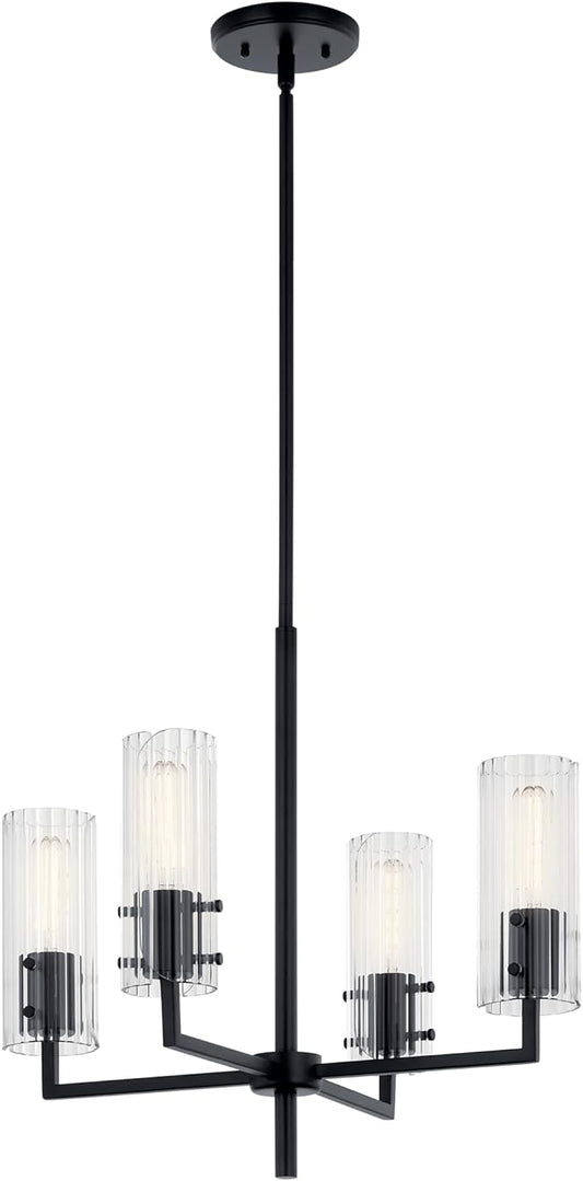 KICHLER Velestino 20.5" 4 Light Chandelier in Black, for Small Foyer, Dining Room, Living Room, Bedroom, (19.25" x 20.5") 52678BK