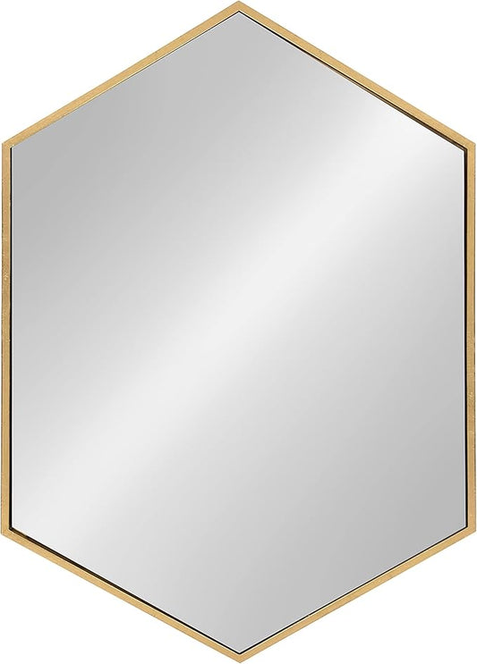 Kate and Laurel McNeer Hexagon Metal Frame Wall Mirror with Gold Finish for Bathrooms, Entryways, Bedrooms, and More, 31 x 22-inches